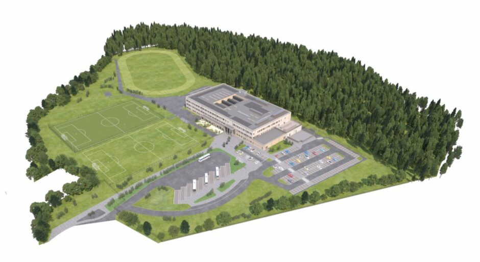 An artist's impression of an aerial view of the new Monifieth High School