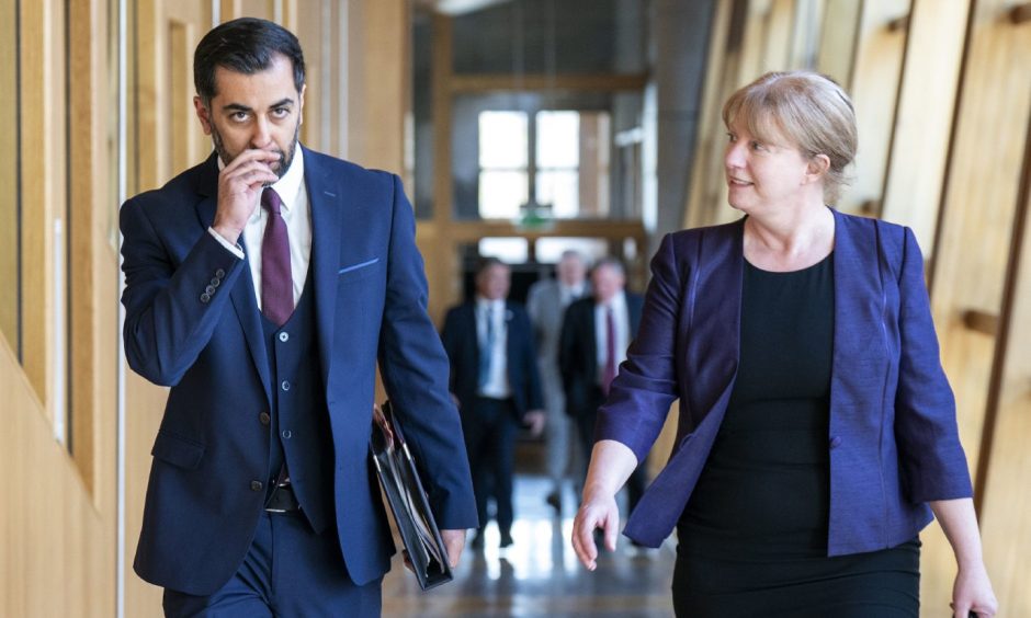 First Minister Humza Yousaf, with Deputy First Minister Shona Robison (right). Image: PA