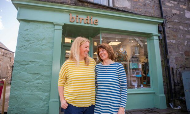 Birdie owners Isla Moncrieff and her mum Jenni outside the new Pitlochry shop. Image: Steve MacDougall/DC Thomson.