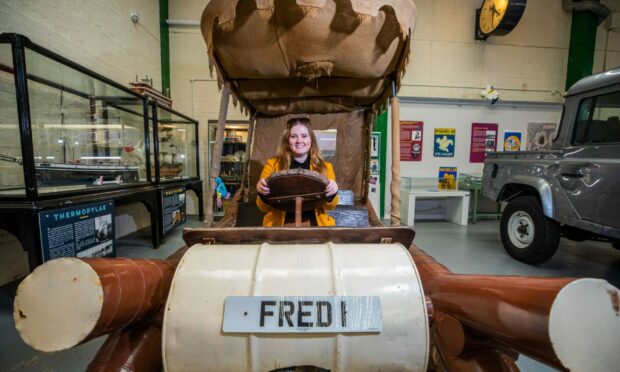 The Flintstones vehicle (replica) in the  Dundee Museum of Transport. Image: Steve MacDougall/DC Thomson.
