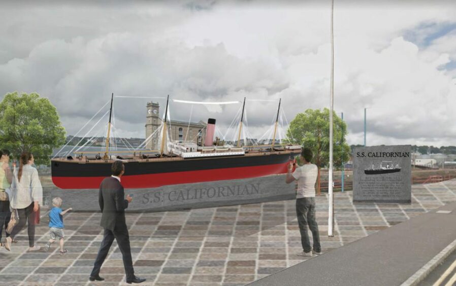 artist's impression of a model of the SS Californian at Dundee dock