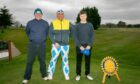 Look well, play well. Colin Murray, Steven Sutherland and Marcus Ryan on the tee for Team Soltyre. Image: Steve Brown/DC Thomson