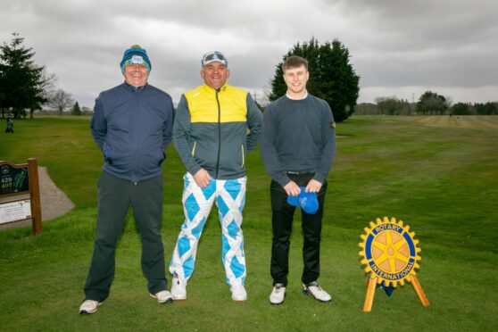 Look well, play well. Colin Murray, Steven Sutherland and Marcus Ryan on the tee for Team Soltyre. Image: Steve Brown/DC Thomson