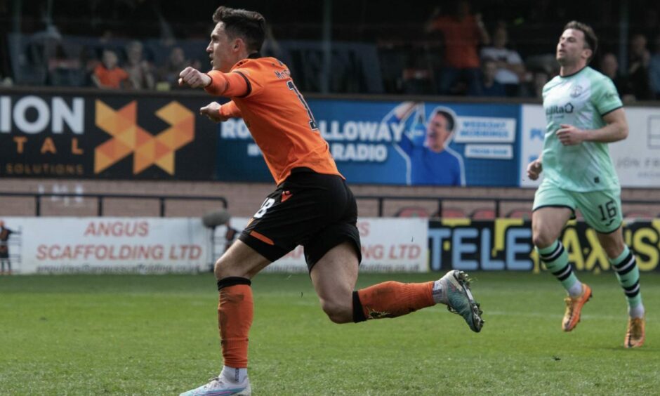 Jamie McGrath after netting a penalty against Hibs for Dundee United