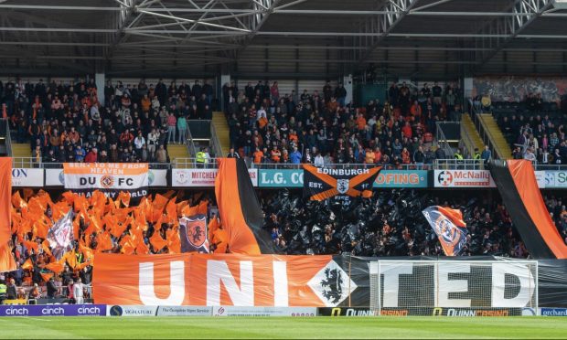 A tifo display by Dundee United fans at Tannadice