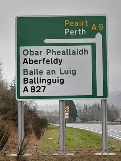 The incorrect sign at the side of the A9.