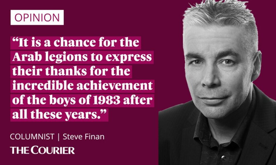 The writer Steve Finan next to a quote: "It is a chance for the Arab legions to express their thanks for the incredible achievement of the boys of 1983 after all these years."