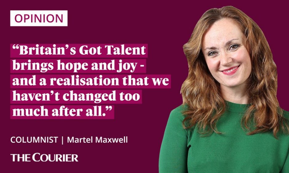 The writer Martel Maxwell next to a quote: "Britain's Got Talent brings hope and joy - and a realisation that we haven't changed too much after all."