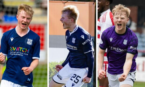 Dundee youth product Lyall Cameron is shining in dark blue. Images: SNS/Shutterstock.