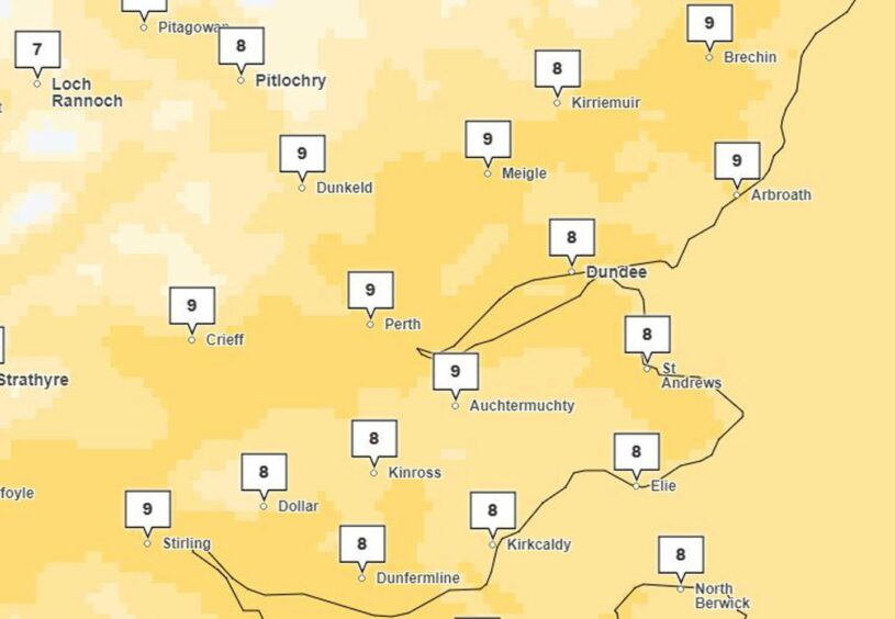 A Met Office map showing temperatures for 4pm on Thursday (correct as of 11am on Thursday).