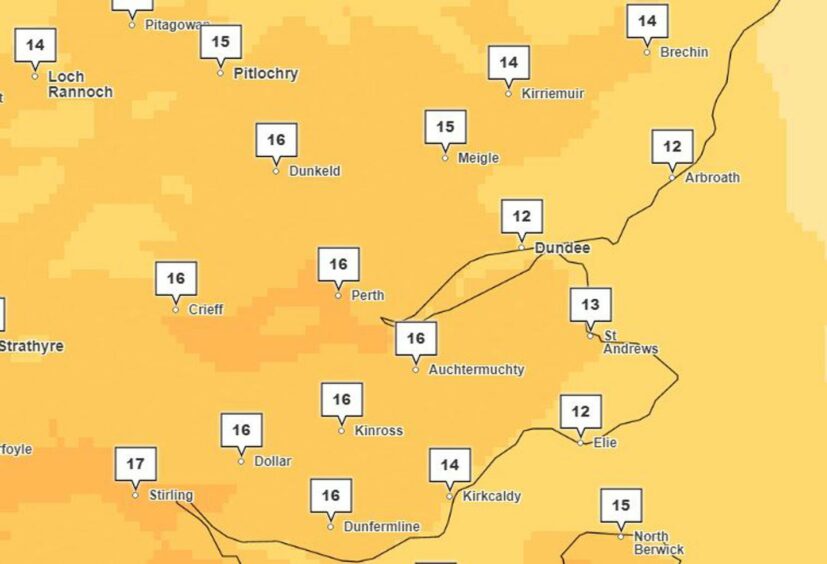 the map showing the forecast for 4pm on Monday - though locally temperatures could be even higher (correct as of 11am on Thursday). 