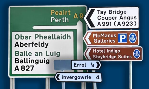A graphic showing the three incorrect Tayside road signs.