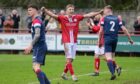 Grady McGrath celebrates as he becomes a history-maker at Brechin City. Image: Richard Wiseman / Brechin City FC