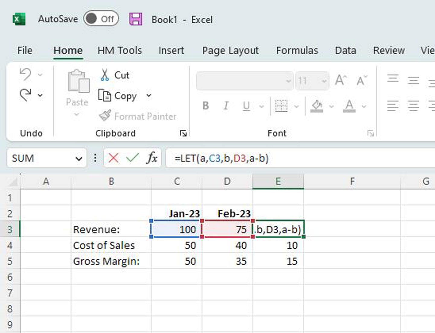 Example of Excel LET function