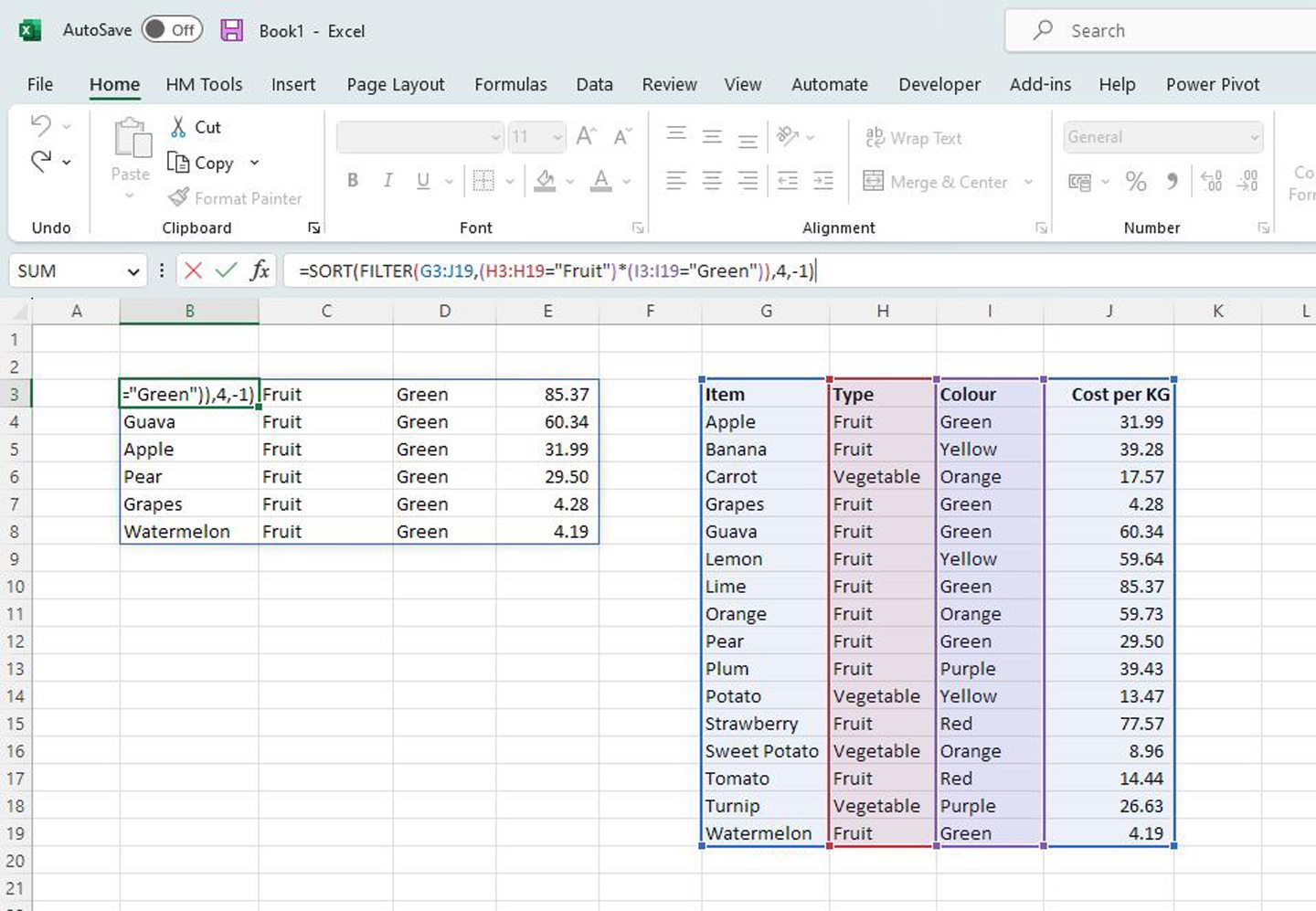 Example of new Excel feature dynamic arrays.