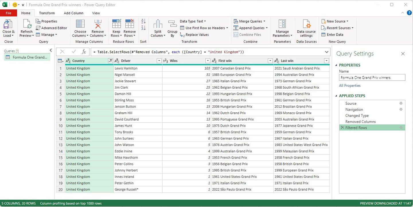 Example of Power Query in Excel.