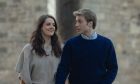 Actors Ed McVey and Meg Bellamy playing William and Kate on location in St Andrews.