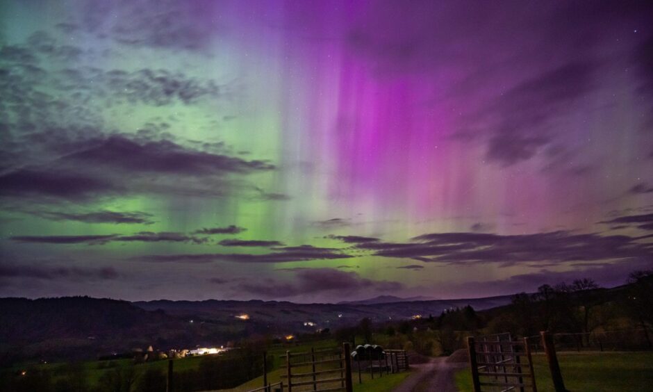 A panoramic view of the aurora borealis from Aberfeldy.