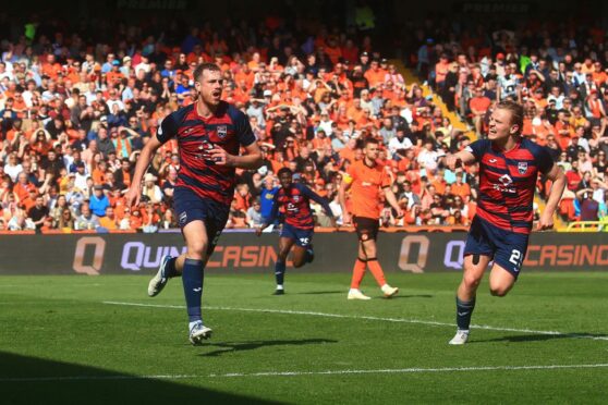 Ross County striker Jordan White celebrates against Dundee United. Image: Shutterstock.