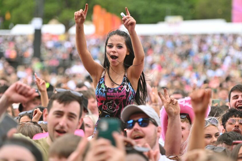 Fans enjoying ArrDee's performance at Big Weekend.