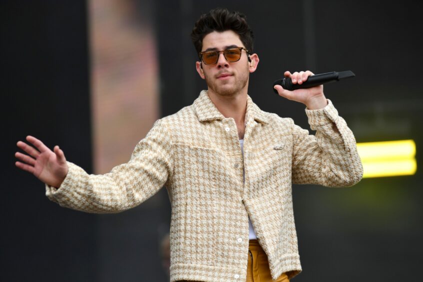 Nick Jonas on stage at Big Weekend on Saturday.