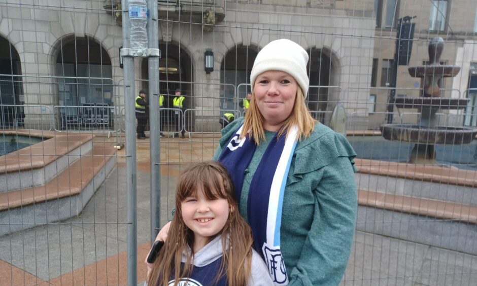 Dundee fans Louise Stott and Amelia Macintyre at City Square