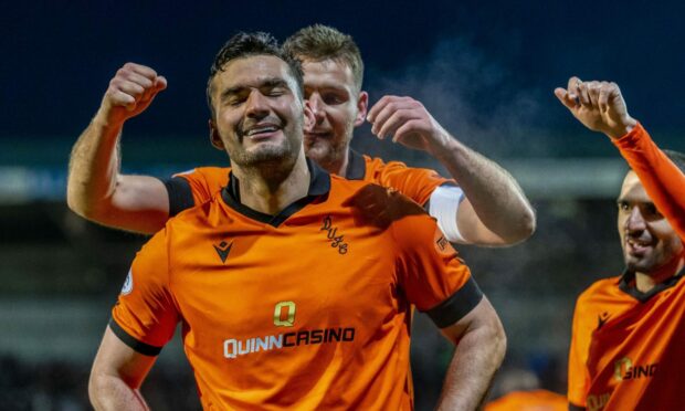 Tony Watt after scoring his most recent United goal against St Johnstone. Image: SNS