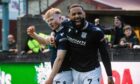 Alex Jakubiak (right) celebrates with Lyall Cameron as Dundee go 4-3 up against Queen's Park. Image: SNS.
