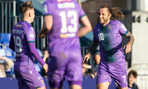 Stevie May after opening the scoring. Image: SNS.