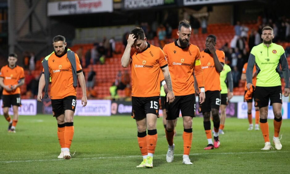 United players after their miserable 3-0 defeat against Kilmarnock. Image: SNS.