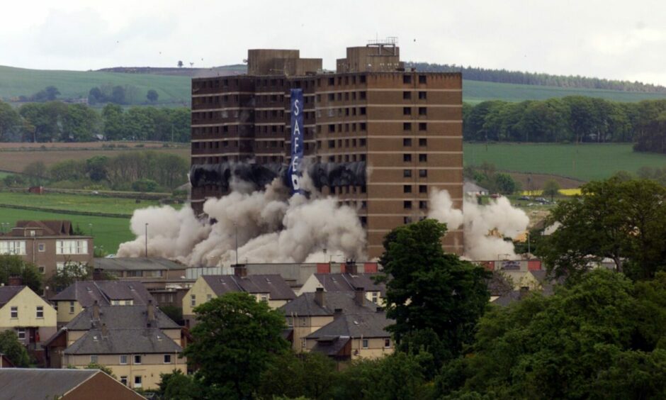 The demolition of the first Whitfield tower block took place on May 25 2003. Image: DC Thomson.