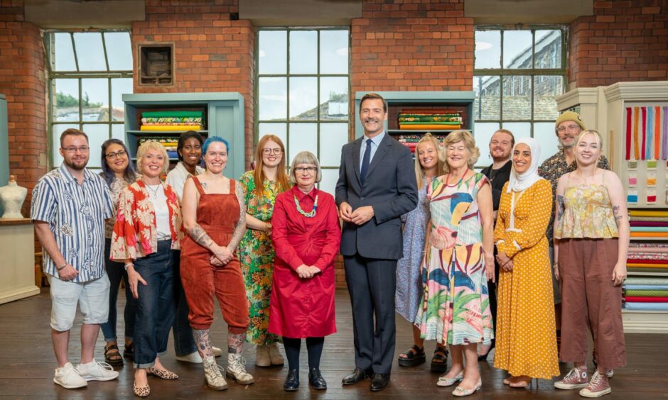 The contestants on The Great British Sewing Bee.