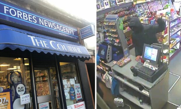 Millar was caught on CCTV as he robbed Mrs McGill in Forbes newsagent. Image: Crown Office.