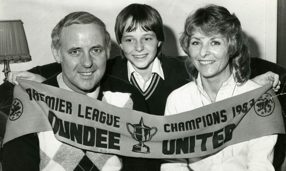 Dundee United manager Jim McLean with son Gary and wife Doris in 1983. Image: DC Thomson.