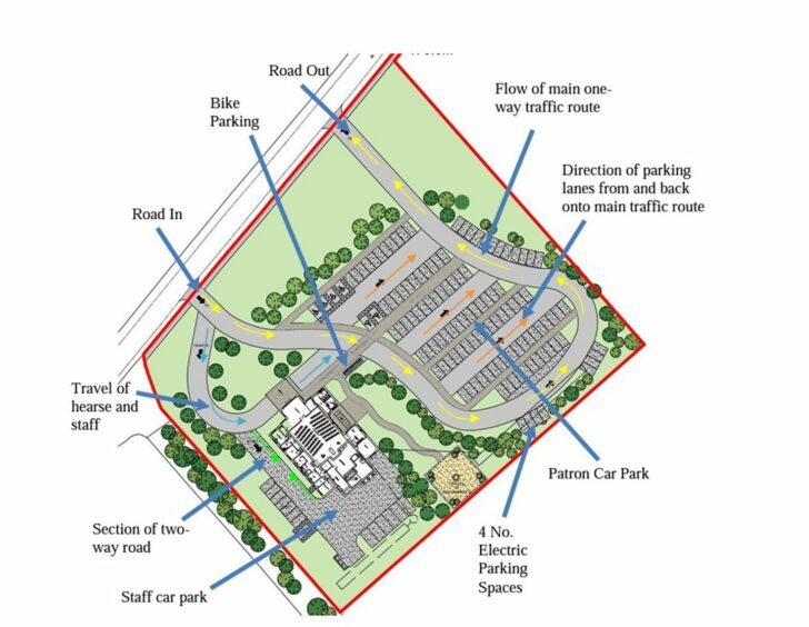 Planned layout of Myreside Farms' crematorium plan.
