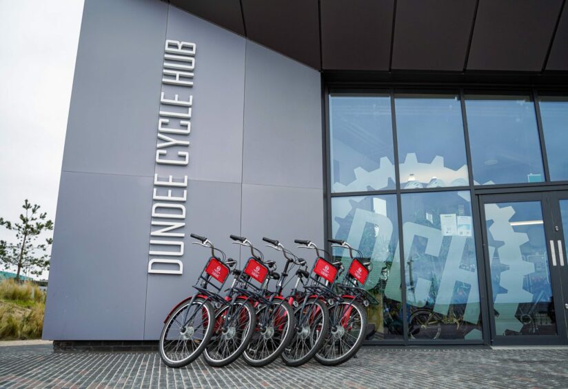 Dundee Cycle Hub with bikes lined up outside.