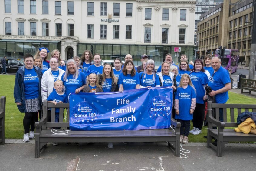 The Scottish Huntington’s Association Fife Family Branch, run by local volunteer family members, organised a bus to transport families to Dance 100 in Glasgow. Image: Peter Devlin.