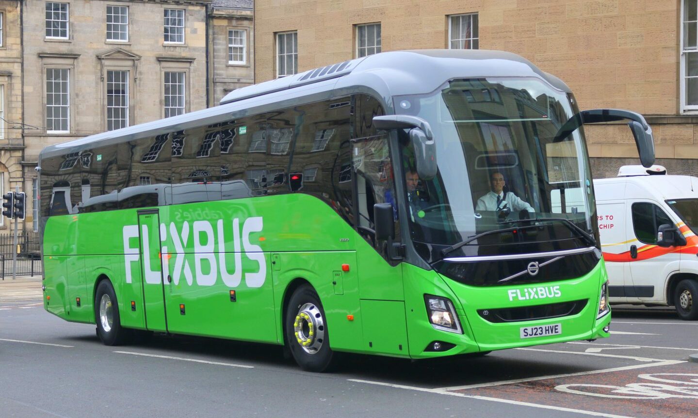 A green Flixbus coach