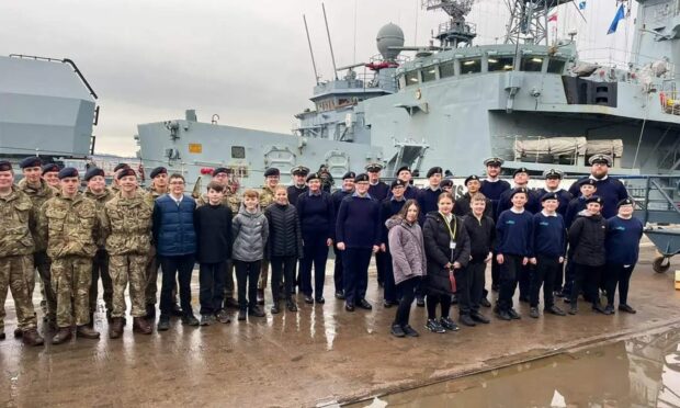 Dundee Sea Cadets with HMS Montrose last month before the ship was decommissioned. Image: Barry Ross