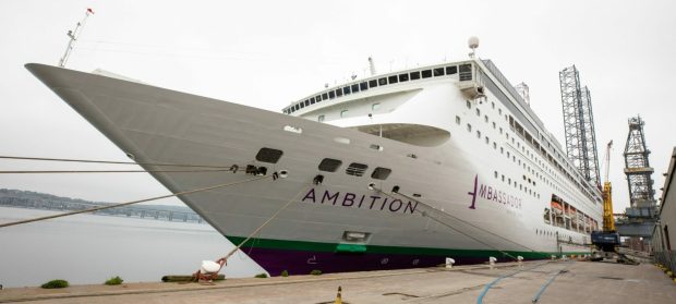 Ambition cruise ship at the quayside at Dundee Harbour