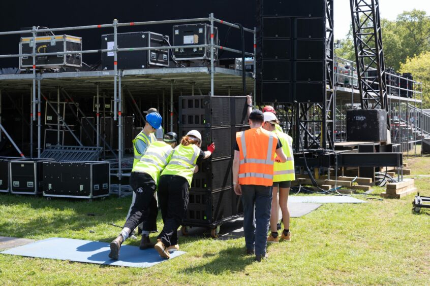 Equipment being taken onto the Main stage.