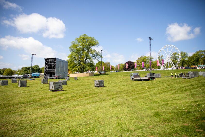 Audience area at Radio 1 Big Weekend site at Camperdown Park, Dundee.