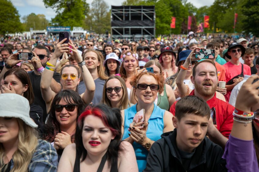 Crowd enjoying what their seeing during the final day of Radio 1's Big Weekend at Camperdown Park in Dundee.