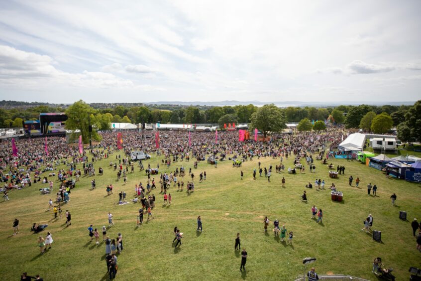 An aerial view of crowds at Radio 1's Big Weekend in Dundee