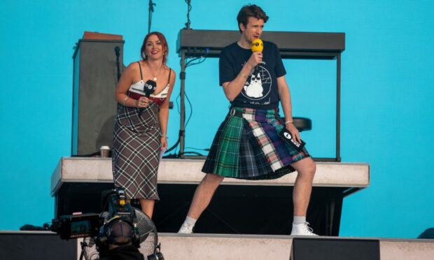 Arielle Free and Greg James - sporting a kilt - at Radio 1's Big Weekend. All images: Kim Cessford/ DC Thomson