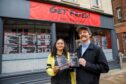 Get Fried owners Martyn Davie and  Cheryl Morris outside the new takeaway. Image: Kenny Smith/DC Thomson