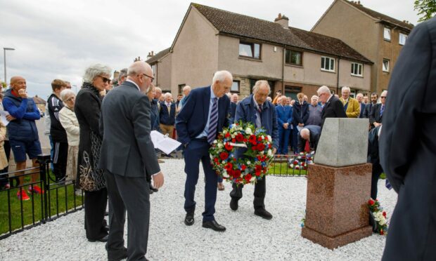 A wreath being laid at Sunday's service. Image: Kenny Smith/DC Thomson.