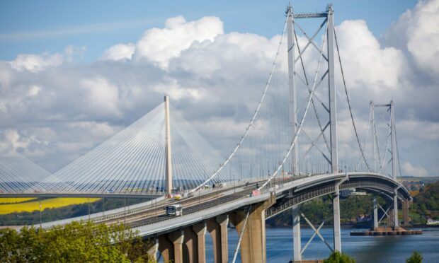 The CAVForth autonomous bus demonstration as it drives across the Forth Road Bridge. Image: Kenny Smith/DC Thomson