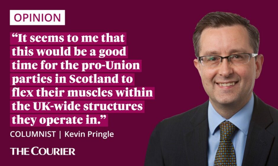 The writer Kevin Pringle next to a quote: "It seems to me that this would be a good time for the pro-Union parties in Scotland to flex their muscles within the UK-wide structures they operate in."