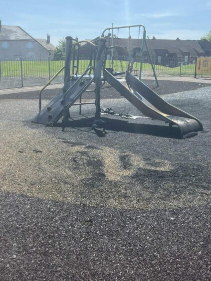 The slide at the Kirkton park has been left damaged after the fire. 